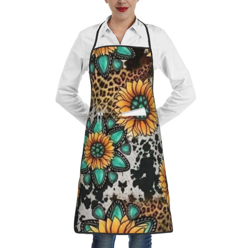 bzaxxqi Sunflower Cow Print Aaprons,Cow Aprons For Men Women With Pockets Apron Chef Adjustable For Cooking Kitchen