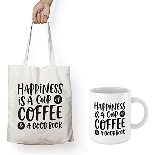 Book Lover Reading Tote & Coffee Mug, BW Quote - HAPPINESS IS A CUP OF COFFEE & A GOOD BOOK - Bookworm Gifts, Funny Bookish Coffee Mug, Reader Gift, Teacher Gift! Book Lover Reading Tote & Coffee Mug, BW Quote - HAPPINESS IS A CUP OF COFFEE & A GOOD BOOK - Bookworm Gifts, Funny Bookish Coffee Mug, Reader Gift, Teacher Gift!