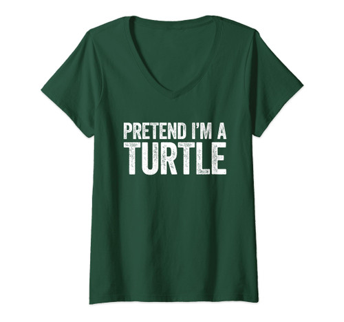 Womens Pretend I'm A Turtle T-Shirt Matching Costume Shirt V-Neck T-Shirt