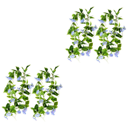 BESTOYARD 4 Pcs Hanging Morning Glory Artificial Morning Glory Artificial Hanging Flowers Greenery Leaf Vine Garland Artificial Garland Blue Wedding Decoration Mother Household Fake Mosaic