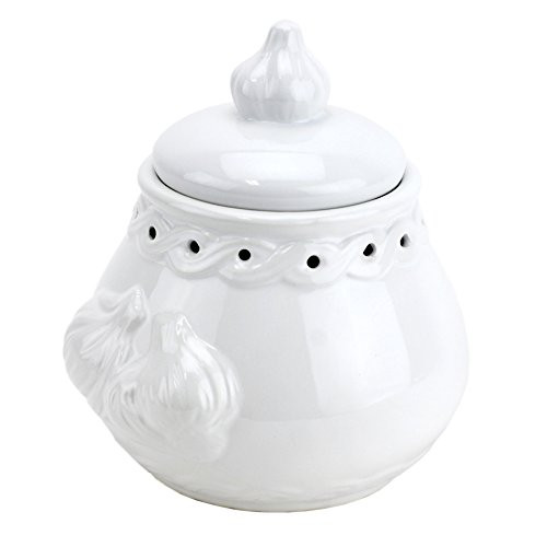 Garlic Bowl, Pottery Italian Ceramic Garlic Keeper Terra Cotta - White