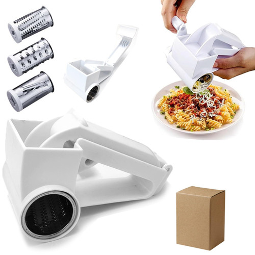 Rotary Cheese Grater,Handheld Rotary Cheese Grater, 3 in 1 Rotary Cheese Grater,Multifunctional Cheese Grater Rotary Cheese Grater, Grater Slicer with 3 Interchangeable Knives (3 in 1)