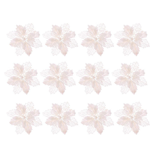 Toyvian 12pcs Christmas Flower Poinsettias Glitter Poinsettia Artificial Christmas Poinsettia Christmas Tree Ornaments Christmas Decorations Flower (White)
