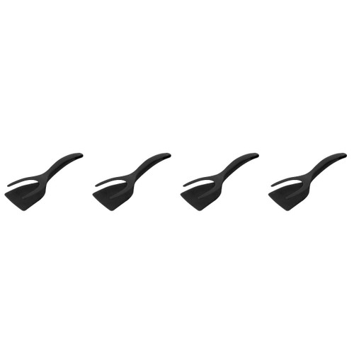 MAGICLULU 2 in 1 Grip and Flip Spatula Tongs 4pcs Egg Flipper Tongs Silicone Fried Egg Double Sided Spatula Non-stick Coating food Grip Egg Tongs Egg Spatula Flipper Black