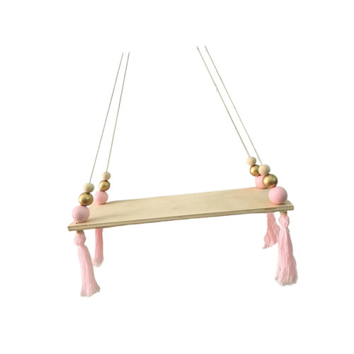 Yardenfun Storage Shelves Swing Shelf Wall Decor Shelves Wall Hanging Storage Shelf Rope Floating Shelves Wooden Bead Pendant Storage Rack Wooden Beads Tassel Beads