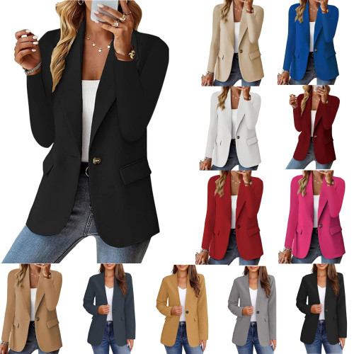 Women's Blazer Bussiness Casual Blazers Long Sleeve Button Down Blazer Jacket Solid Lapel Suite Jacket with Pockets A-Black Women's Blazer Bussiness Casual Blazers Long Sleeve Button Down Blazer Jacket Solid Lapel Suite Jacket with Pockets A-Black
