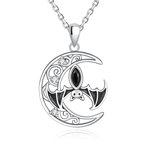 ACJFA Halloween Bat Necklace for Women : 925 Sterling Silver Moon Bat Pendant Necklace Gothic Gifts Jewelry for Women Teen Girls ACJFA Halloween Bat Necklace for Women : 925 Sterling Silver Moon Bat Pendant Necklace Gothic Gifts Jewelry for Women Teen Girls