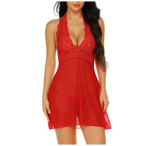 Aniywn Women Halter Neck Lingerie Sexy V Neck Lace Babydoll Strap Chemise Sheer Mesh Sleepwear Nightwear Nightgowns Red Aniywn Women Halter Neck Lingerie Sexy V Neck Lace Babydoll Strap Chemise Sheer Mesh Sleepwear Nightwear Nightgowns Red