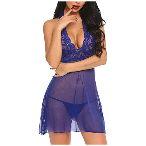 Aniywn Women Halter Neck Lingerie Sexy V Neck Lace Babydoll Strap Chemise Sheer Mesh Sleepwear Nightwear Nightgowns Blue Aniywn Women Halter Neck Lingerie Sexy V Neck Lace Babydoll Strap Chemise Sheer Mesh Sleepwear Nightwear Nightgowns Blue
