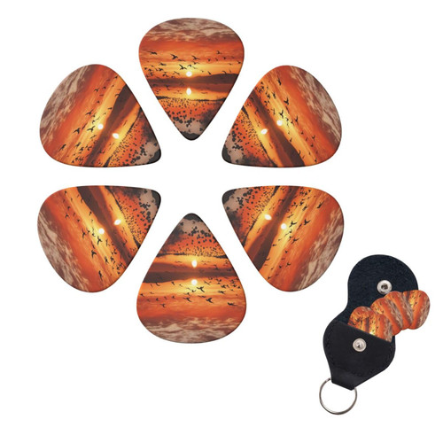 6 Pcs Guitar Picks 3 Different Thickness Guitar Pick For Acoustic Birds at Sunset Guitar Picks Guitar Accessories Guitar Plectrums For Bass Electric Acoustic Guitars Ukulele