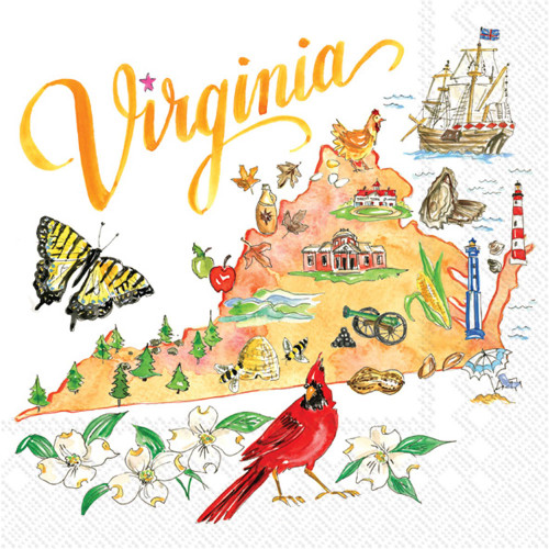 Virginia Party Napkins - 40 Count, 2 Packages of 20CT - White Napkins with Commonwealth Outline and Old Dominion Accents - 5 x 5-inches - 3-Ply - Designed by Rosanne Beck