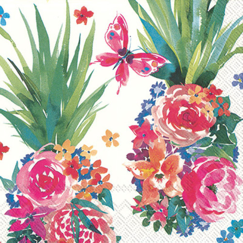 Floral Pineapple Party Napkins- 40 Count | 2 packs of 20CT Cocktail Napkins | Caribbean Bar Design