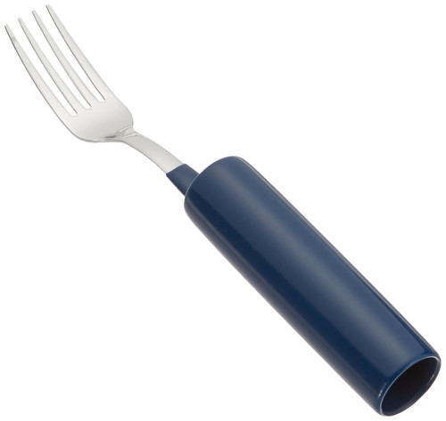 Sammons Preston Built-Up Handle 8 3/8" Fork, Steel Cylinder Grip Coated in Blue Plastic is 4" Long with 1" Diameter, Lightweight Adaptive Utensil Aids in Grasping, Independent Dining & Self-Feeding
