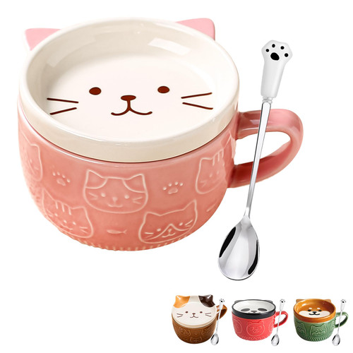 BigNoseDeer Cute Cat Mug Kawaii Tea Cup Pink Ceramic Coffee Mug with lid,Tea Cups and Saucers for Dessert Tea Mug Cute Gifts Cat Gifts for Cat Lovers Christmas Gifts 10oz BigNoseDeer Cute Cat Mug Kawaii Tea Cup Pink Ceramic Coffee Mug with lid,Tea Cups and Saucers for Dessert Tea Mug Cute Gifts Cat Gifts for Cat Lovers Christmas Gifts 10oz