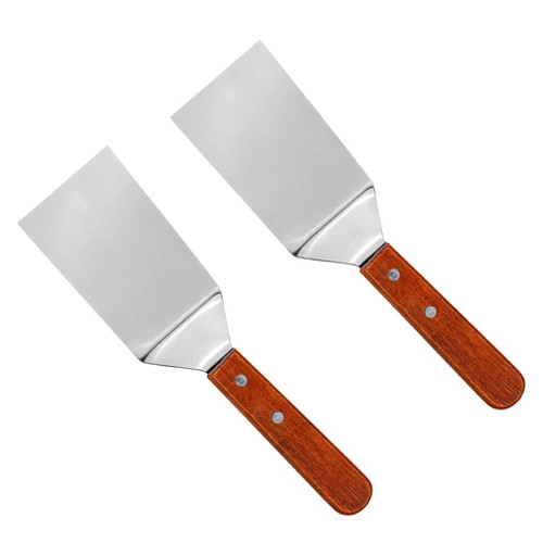 Cabilock Metal Spatula Pizza Spatula 2pcs Grill Spatula Stainless Steel Large Burger Smasher Turner Scraper Pancake Flipper Grill and Flat Griddle Wooden Handle Metal Spatula Pizza Spatula