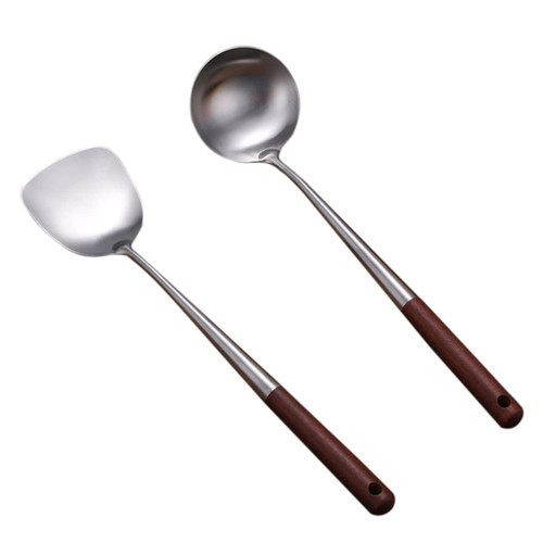 MAGICLULU 1 Set Long Handle Cooking Spatula Metal Turner Spatula Cooking Kitchen Utensils Spatula and Spoon Ladle Soup Serving Ladle Wok Scraper Set Stainless Steel Non Stick