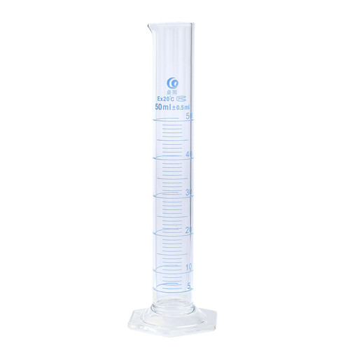 PATIKIL 50ml 3.3 Borosilicate Glass Graduated Cylinder, High Transparency Hex Base Blue Graduations Measuring Cylinder for Lab Home Use, Clear