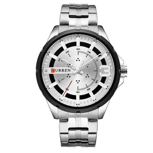 CURREN Quartz Watches for Men's Original Brand Unique Style Waterproof Boys Steel Wrist Watch 8333 (Silver)