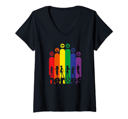 Womens Miraculous Ladybug Rainbow Collection All Heroez V-Neck T-Shirt