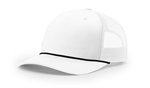 The Hat Pros | Richardson 112FPR Five Panel Pinch Trucker Hat w/Visor Rope | Adjustable Snapback (White/Black)