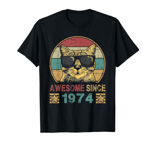 Awesome Since 1974 50th Birthday Gift Cat Lover T-Shirt