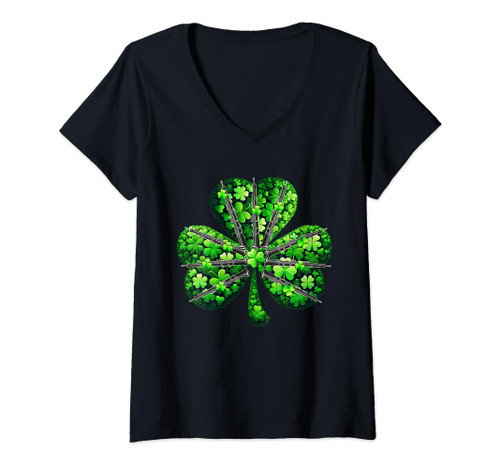 Womens Oboes Inside Clovers Shape St. Patrick's Day Instrument V-Neck T-Shirt
