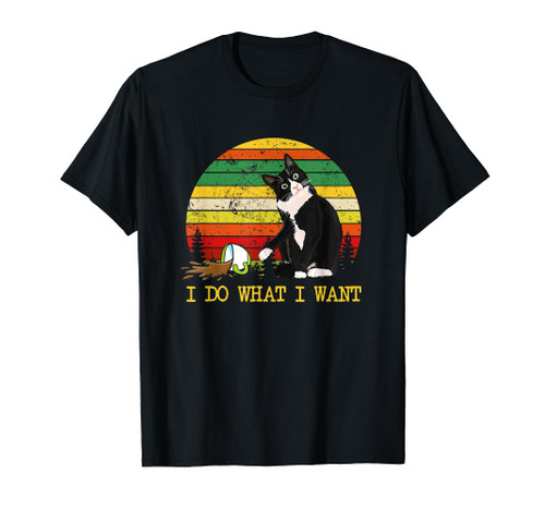 Tuxedo Cat And Coffee Cup I Do What I Want Funny Cat Lover T-Shirt