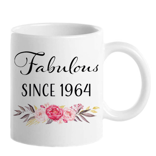 60th Birthday Gifts for Women, Funny 60 Year Old Gift Coffee Mug, 1964 60th Birthday Mugs for Her, Mom, Aunt, Wife, Friend, Grandma, Sister, Colleague, 11 oz Tea Cup Fabulous Since 1964