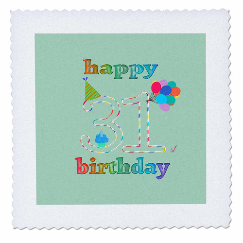 3dRose Happy 31st Birthday, Cupcake with Candle, Balloons, Hat,... - Quilt Squares (qs_352177_7)