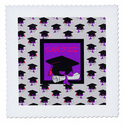 3dRose Image of Class of 2022 Large Cap, Diploma on Small, Purple,... - Quilt Squares (qs_355042_7)
