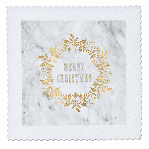 3dRose Image of Marble Background. Yellow Wreath, Text Merry Christmas - Quilt Squares (qs_353997_7)