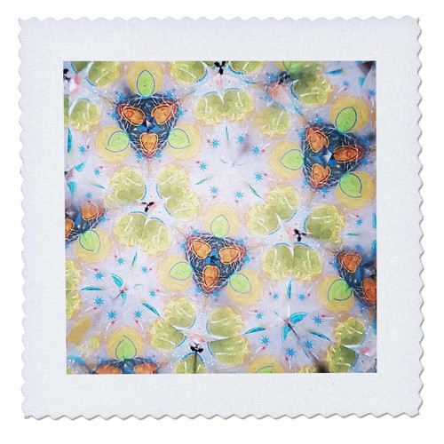 3dRose Image of Pleasing Chartreuse Blue and White Fractal Mandala - Quilt Squares (qs_351024_7)