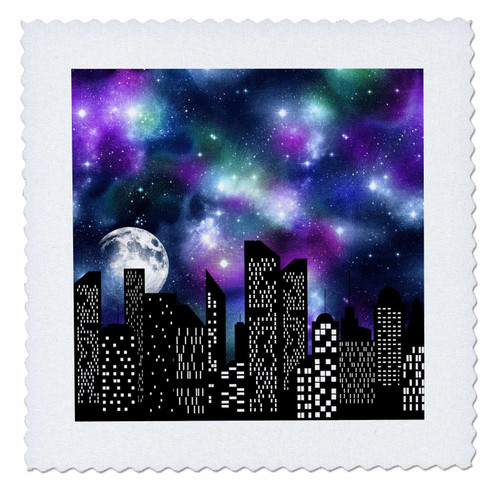 3dRose Modern Full Moon Night Sky City Skyline - Quilt Squares (qs_357548_7) 3dRose Modern Full Moon Night Sky City Skyline - Quilt Squares (qs_357548_7)