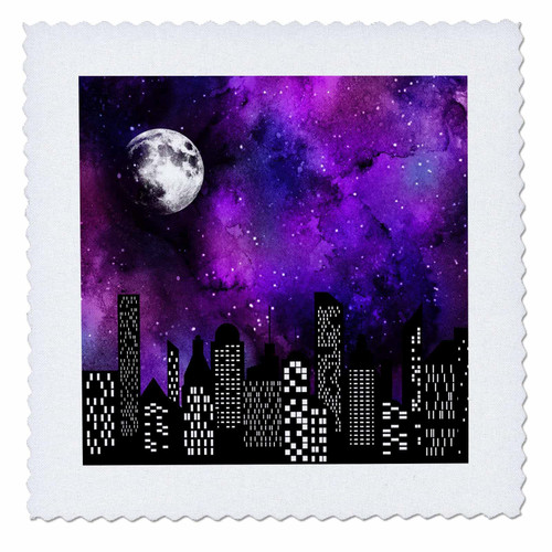 3dRose Modern Purple and Blue Image of Watercolor City Skyline at... - Quilt Squares (qs_352759_7) 3dRose Modern Purple and Blue Image of Watercolor City Skyline at... - Quilt Squares (qs_352759_7)