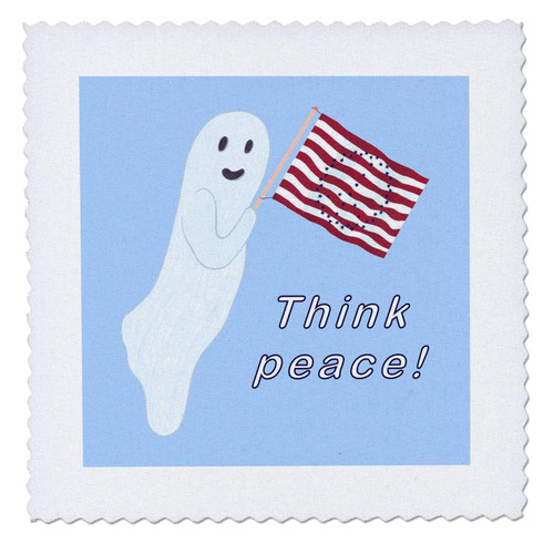 3dRose Painting of Ghost Holding U.S. Flag Peace Sign with Think Peace - Quilt Squares (qs_357443_7)