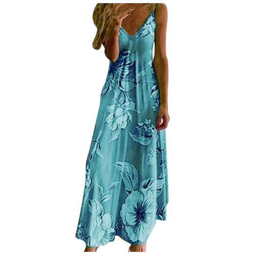 Women Floral Spaghetti Strap Sundress Casual Summer Long Maxi Dress V Neck Sexy Boho Dresses Trendy Beach Clothes 2024 B-Blue Women Floral Spaghetti Strap Sundress Casual Summer Long Maxi Dress V Neck Sexy Boho Dresses Trendy Beach Clothes 2024 B-Blue