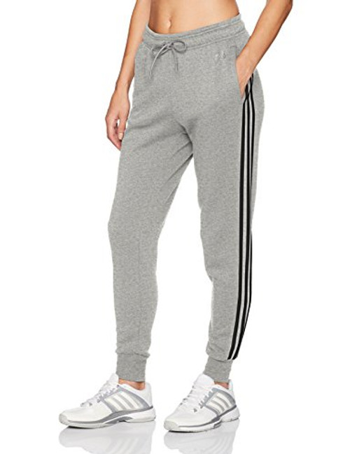 adidas Women's Athletics Essential Cotton Fleece 3-Stripe Jogger Pants, Medium Grey Heather/Black, X-Small