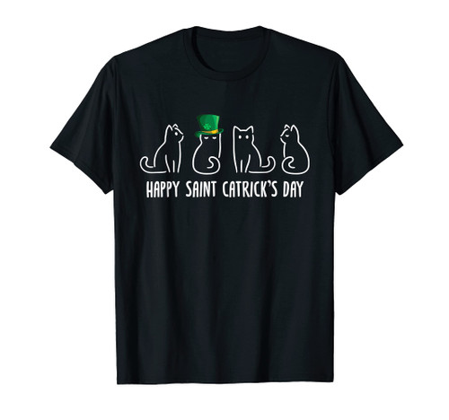 Black Cat Happy Saint Catricks Irish Funny Patricks Day T-Shirt