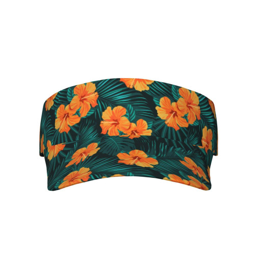 Sports Sun Visor Hats Bright Tropical Hibiscus Floral Palm Leaves Ball Caps Empty Top Adjustable Baseball Sun Cap Hat for Women Men