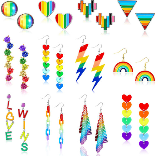 12 Pairs Rainbow Earrings Gay Pride Earrings LGBTQ Mesh Drop Clip on Earrings Lightweight Chain Rainbow Earrings Dangle Earrings Round Heart Lightning Drop Earrings for Women Girls Men 12 Pairs Rainbow Earrings Gay Pride Earrings LGBTQ Mesh Drop Clip on Earrings Lightweight Chain Rainbow Earrings Dangle Earrings Round Heart Lightning Drop Earrings for Women Girls Men