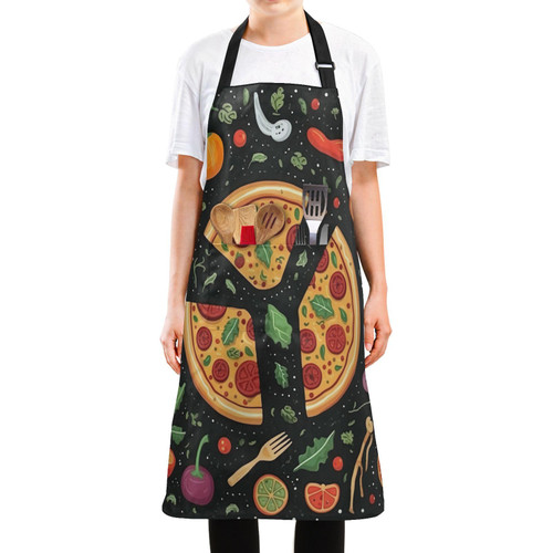 YETTASBIN Pizza Bib Apron for Women Men, Waterproof Long Kitchen Aprons with Adjustable Neck & 2 Large Pocket for Chef Cooking Baking Gardening
