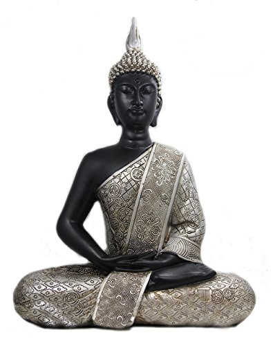 DharmaObjects Silver Tone 11 Inches Thai Buddha Meditating Peace Harmony Statue