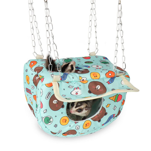 Small Animal Hammock Bed with Hideout for Guinea Pigs, Rats, Sugar Gliders and More, Hamster Hanging Bed Toy Cage Accessories Warm Nest (Animal Green)