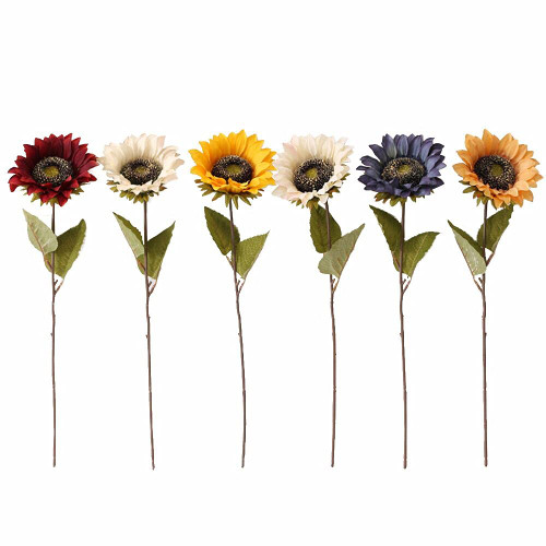 Laelfe 6PCS Vintage Sunflowers Artificial Flowers Silk Long Stem Sunflower Arrangement Fall Sunflowers Decorations for Home Wedding Party Birthday Bulk Dark Center Single