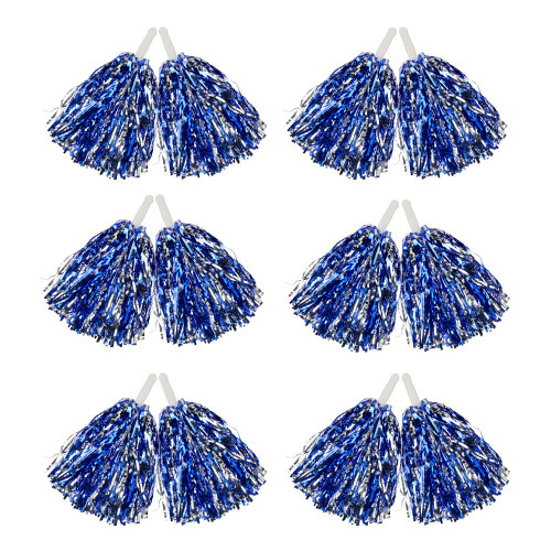 Hooshing 12PCS Pom Poms Cheerleading Blue and Silver Metallic Foil Cheer Pom Poms with Plastic Handles for Rooters Cheering Squard Team Spirit Sports