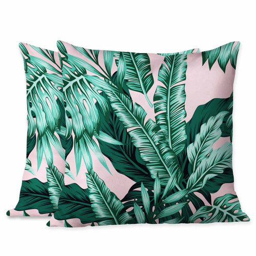 Beabes Square Pillow Cover Green Tropical Exotic Jungle Palm Leaves Seamless Pattern Throw Cushion Covers for Couch Chair Bedroom 18X18 Inch Set of 2