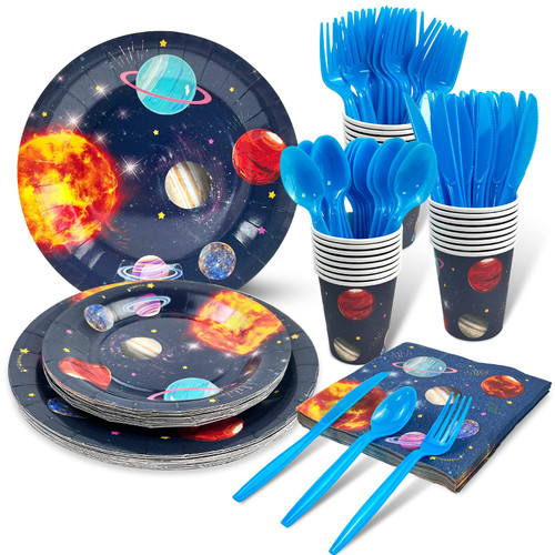 Outer Space Birthday Party Supplies, Space Party Disposable Tableware Set, Paper Plates Cups Napkins Knives Forks Spoons for Kids Solar System Planets Baby Shower, Astronaut Party Decoration Serves 20 Outer Space Birthday Party Supplies, Space Party Disposable Tableware Set, Paper Plates Cups Napkins Knives Forks Spoons for Kids Solar System Planets Baby Shower, Astronaut Party Decoration Serves 20