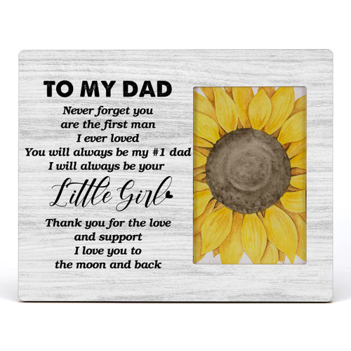 HOIJAUMAI Dad Wood Picture Frame Gift, Dad I Love You to the Moon and Back Wooden Photo Frame Gift for Father from Daughter, Tabletop and Wall Mounting, Display Photo 4x6 inch