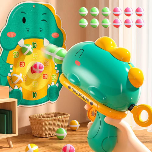Kids Dart Board Game with Dinosaur Shooter Toy and 12 PCS Sticky Balls, Educational Indoor Outdoor Dartboard Party Game, Birthday Gifts for 3 4 5 6 7 Year Old Boys Girls