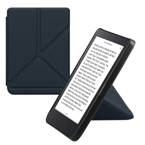 kwmobile Origami Case Compatible with Kobo Clara 2E / Tolino Shine 4 Case - Slim PU Leather Cover with Stand - Dark Blue